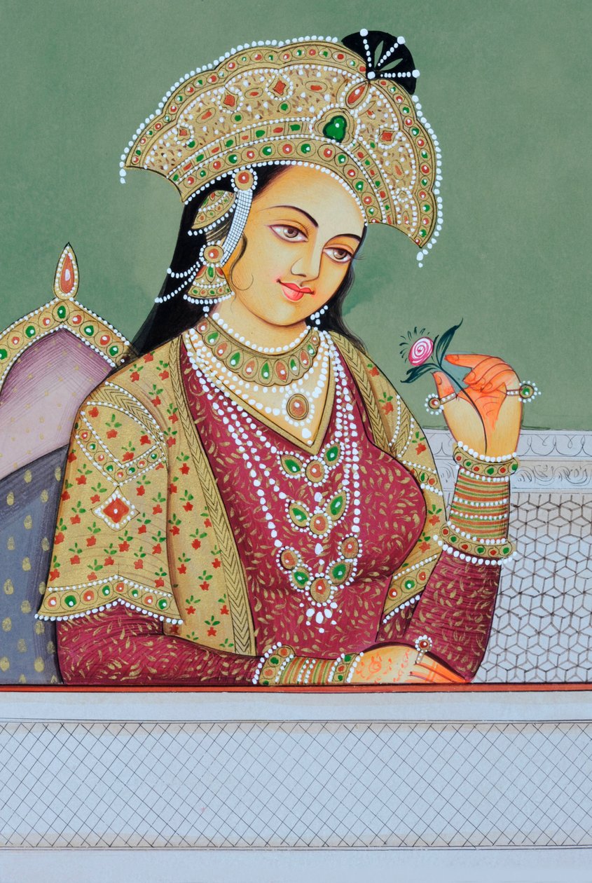 Pintura em miniatura da Rainha Mughal Mumtaz Mahal de School Indian