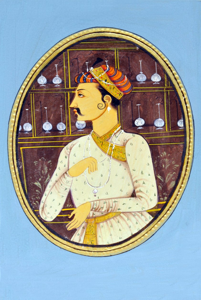 Pintura em miniatura do Imperador Mughul Akbar Índia Ásia de School Indian