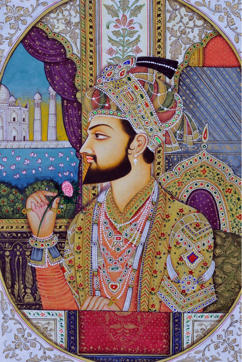 Pintura em miniatura do Imperador Mughul Shah Jahan Índia Ásia de School Indian