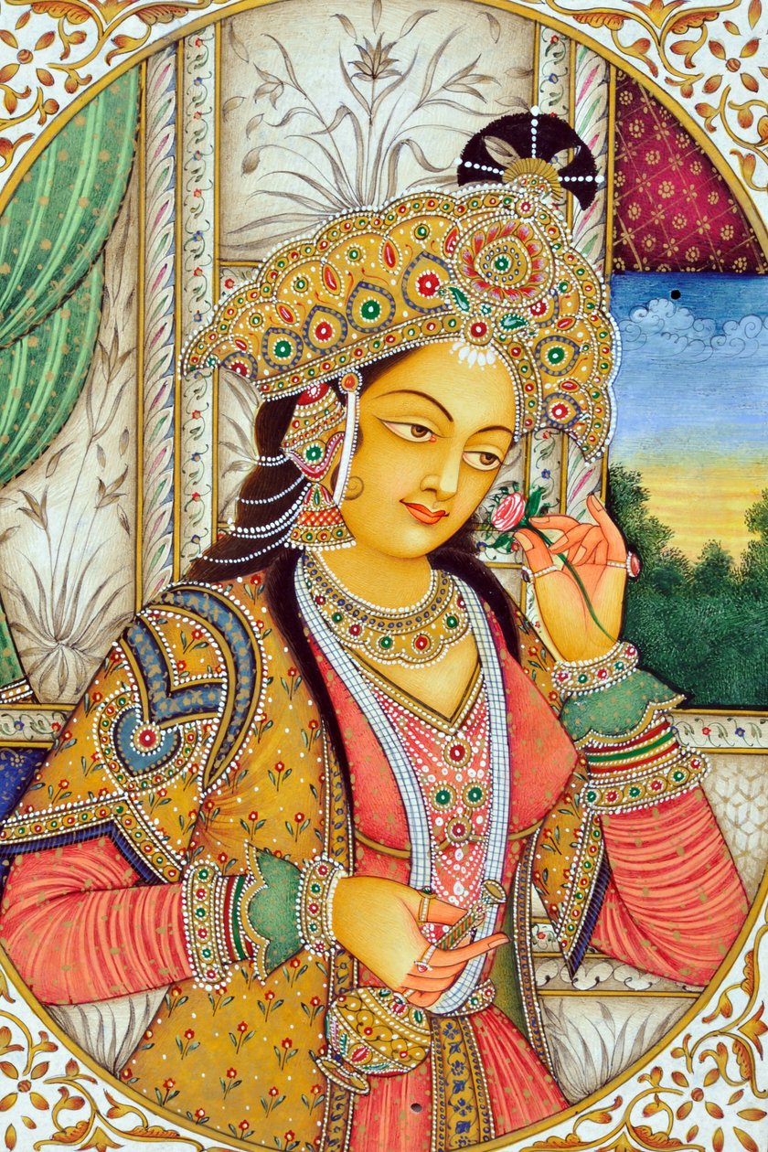 Pintura em miniatura da rainha Mughul Mumtaj Índia Ásia de School Indian