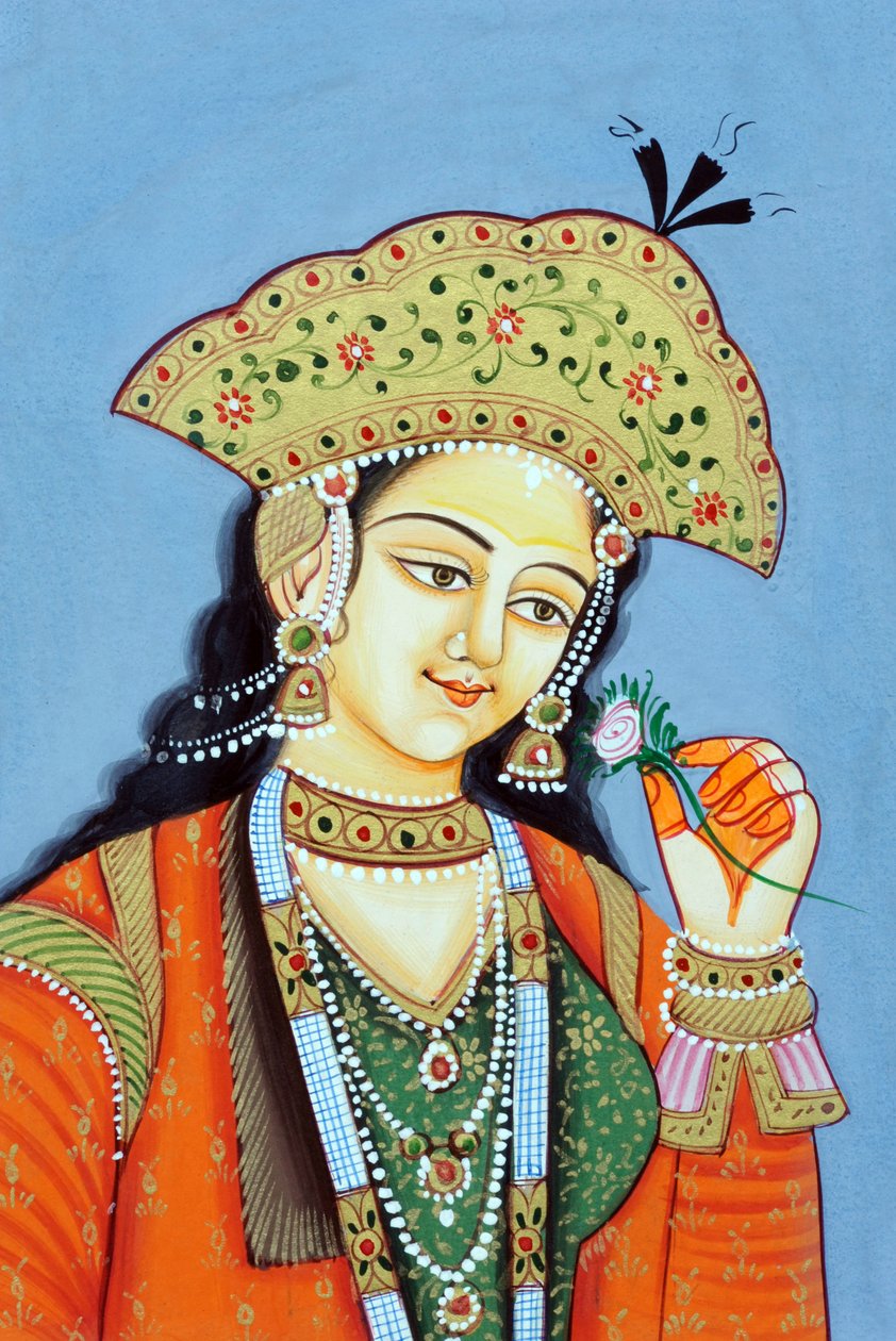 Pintura em miniatura da rainha Mughul Mumtaz Mahal de School Indian