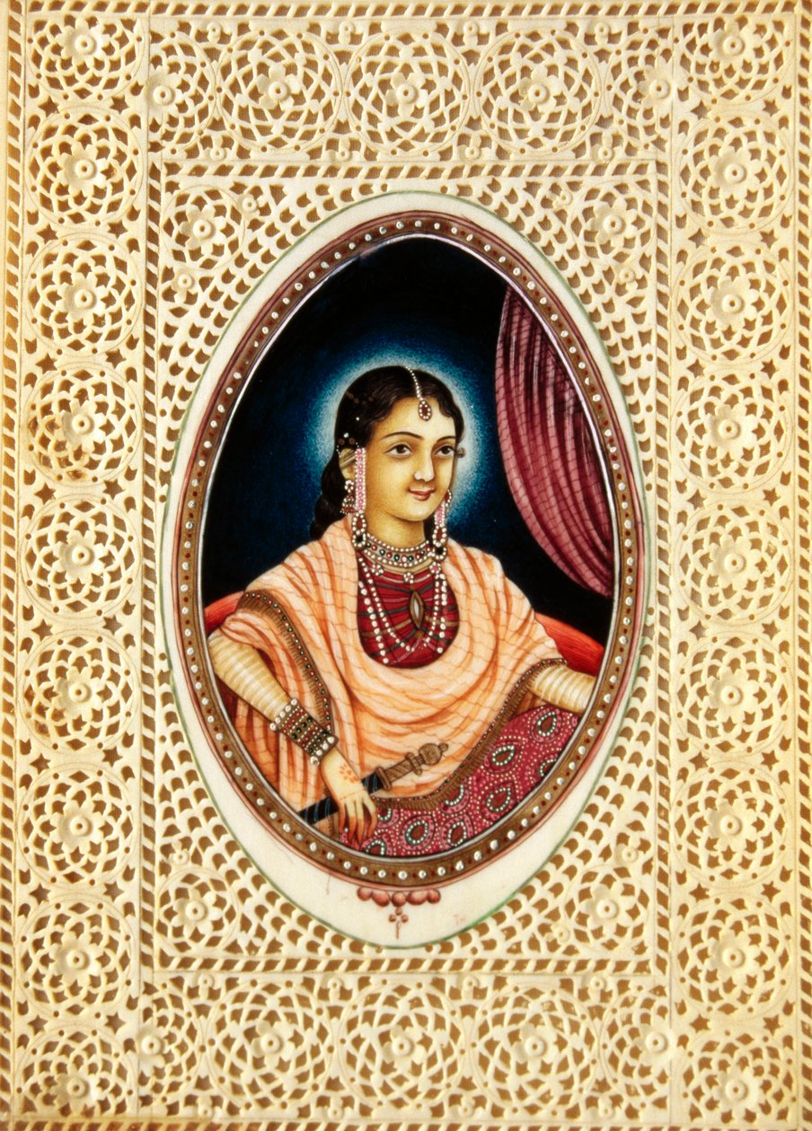 Pintura em miniatura de Mumtaz Mahal sobre marfim de School Indian