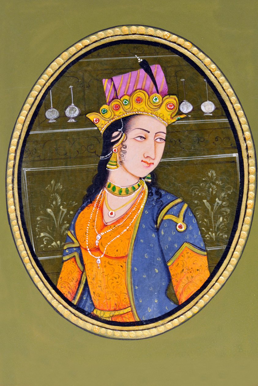 Pintura em miniatura da Rainha Noorjahan Índia Ásia de School Indian