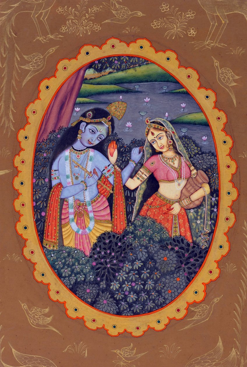 Pintura em miniatura de Radha Krishna de School Indian