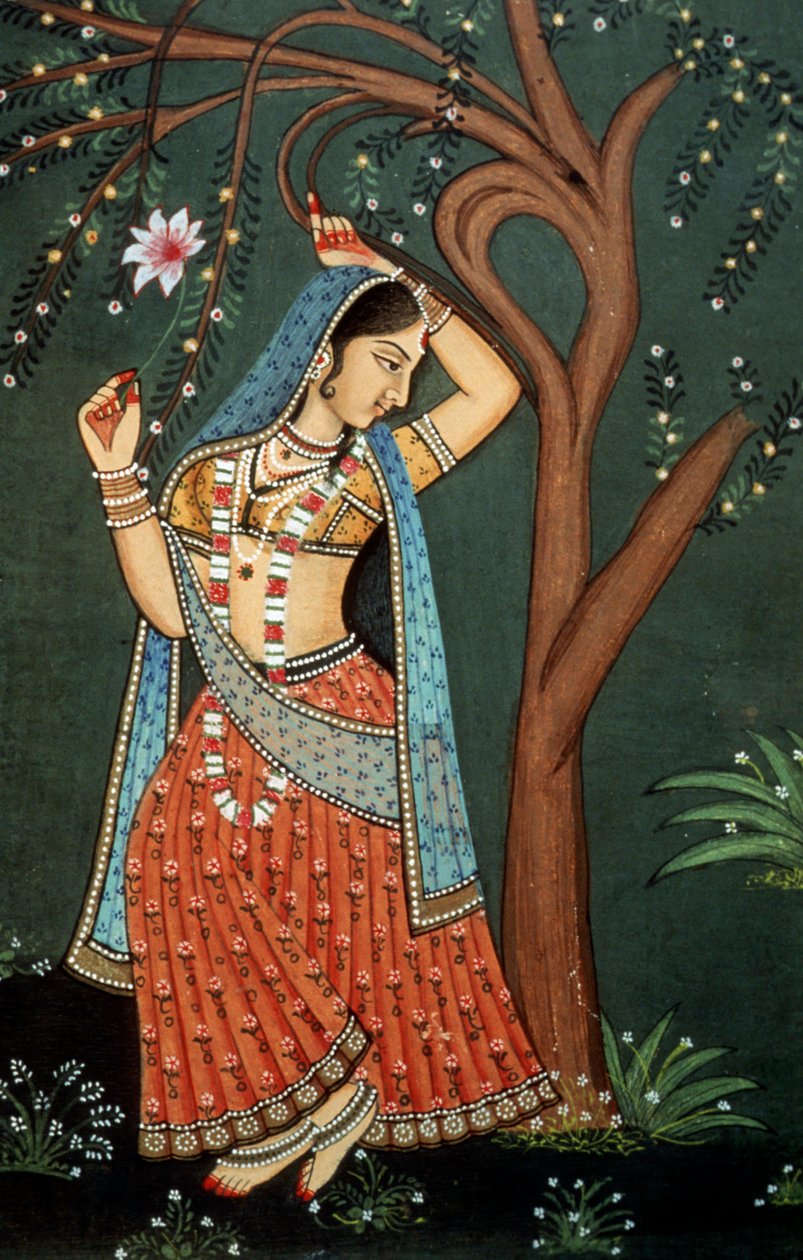 Pintura em miniatura de uma jovem mulher de School Indian