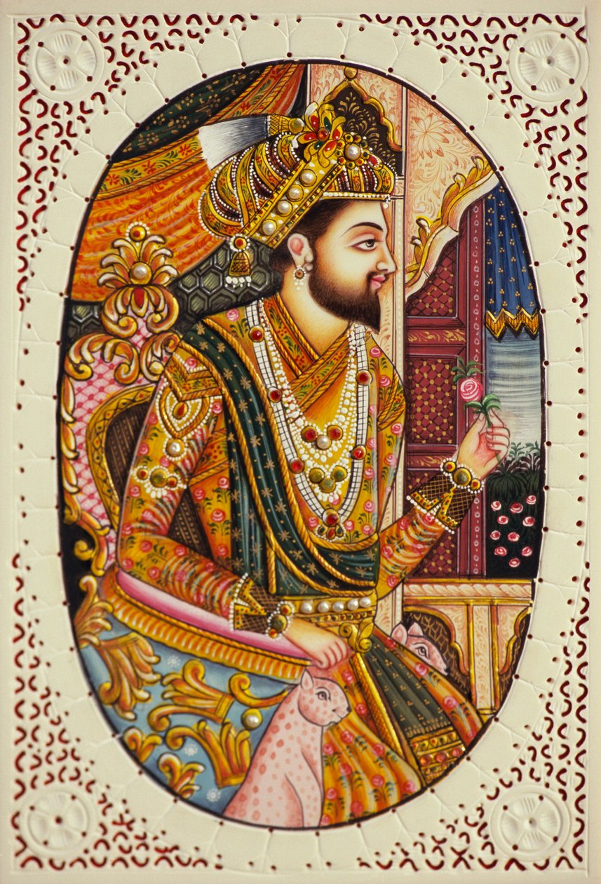Pintura em miniatura sobre marfim do Imperador Mughal Shah Jahan de School Indian
