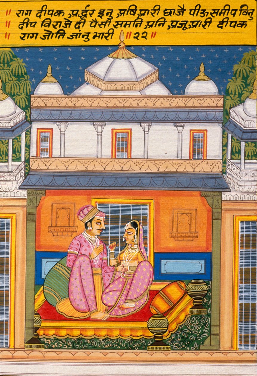 Pintura em miniatura sobre papel, Rag Deepak, Escola de Nathdwara de School Indian