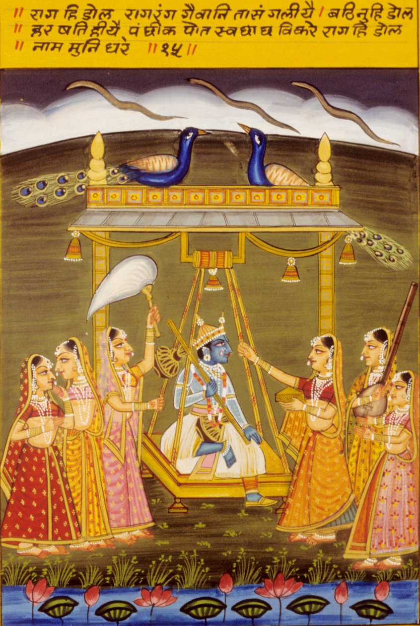 Pintura em miniatura sobre papel, Rag Hi Dol, Escola de Nathdwara de School Indian