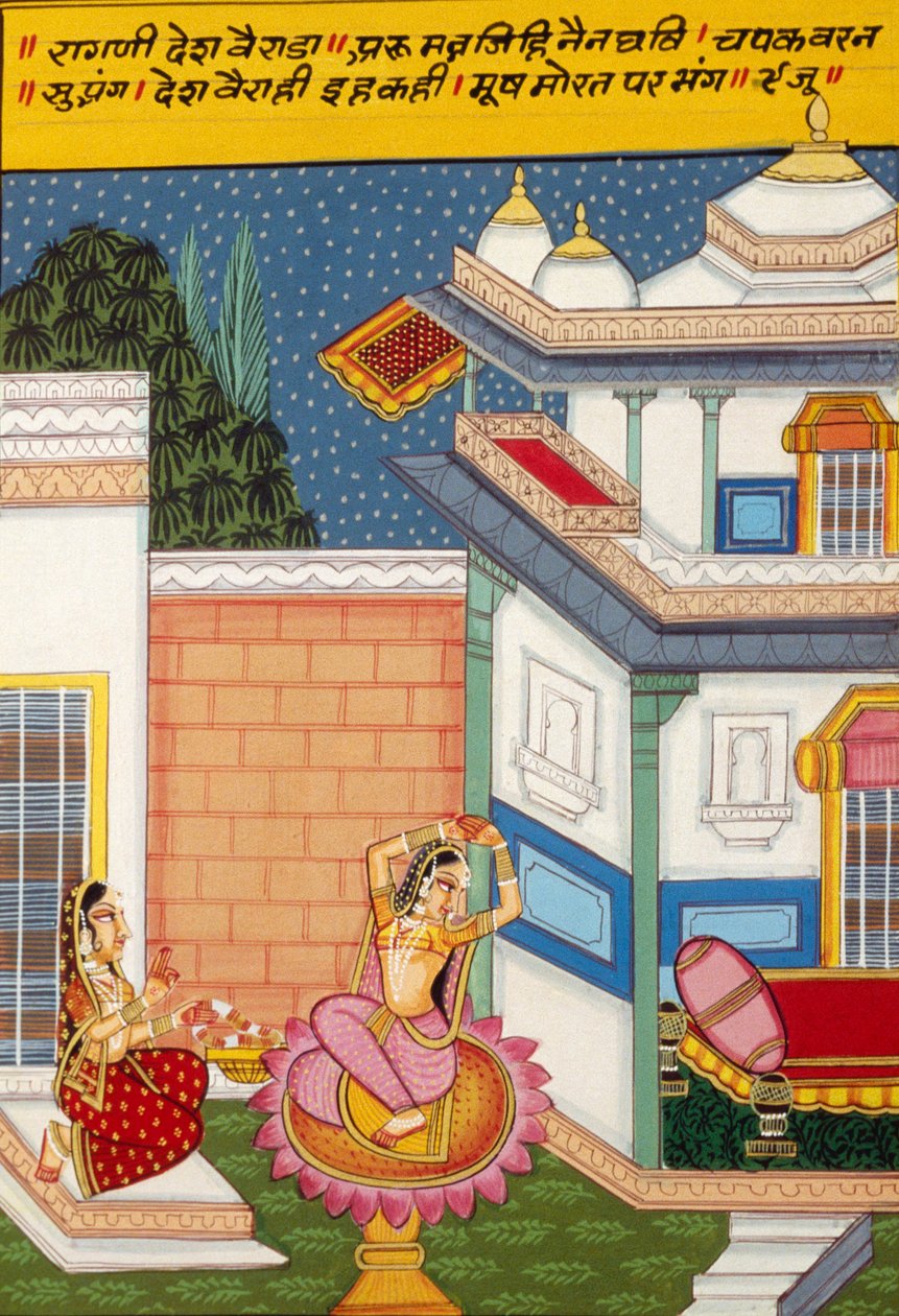 Pintura em miniatura sobre papel, Ragini Desh Vairada, Escola de Nathdwara de School Indian