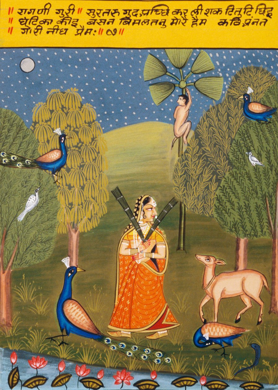Pintura em miniatura sobre papel, Ragini Guri, Escola de Nathdwara de School Indian