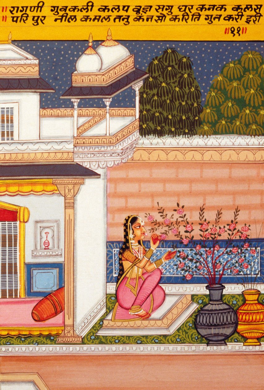 Pintura em miniatura sobre papel, Ragini Guwakalee, Escola de Nathdwara de School Indian