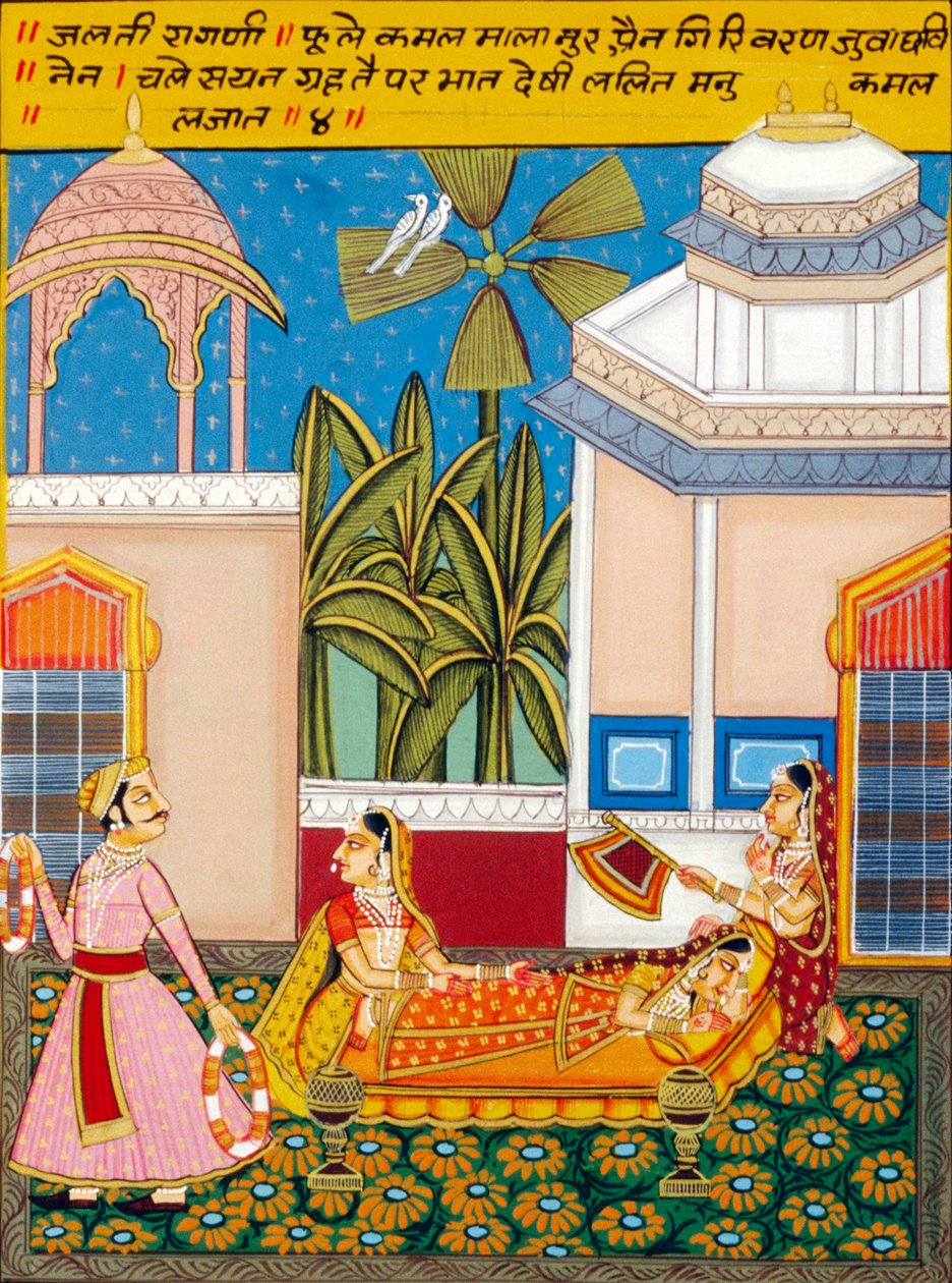 Pintura em miniatura sobre papel, Ragini Jhalti, Escola de Nathdwara de School Indian