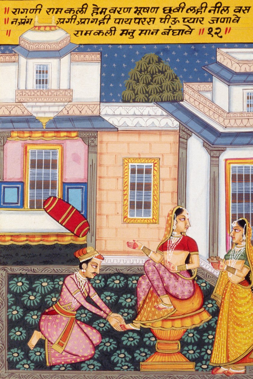Pintura em miniatura sobre papel, Ragini Ramkalee, Escola de Nathdwara de School Indian