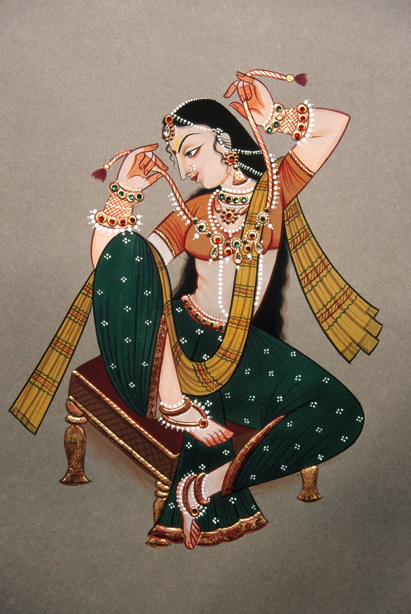 Pintura em miniatura sobre papel Senhora do Rajastão de School Indian