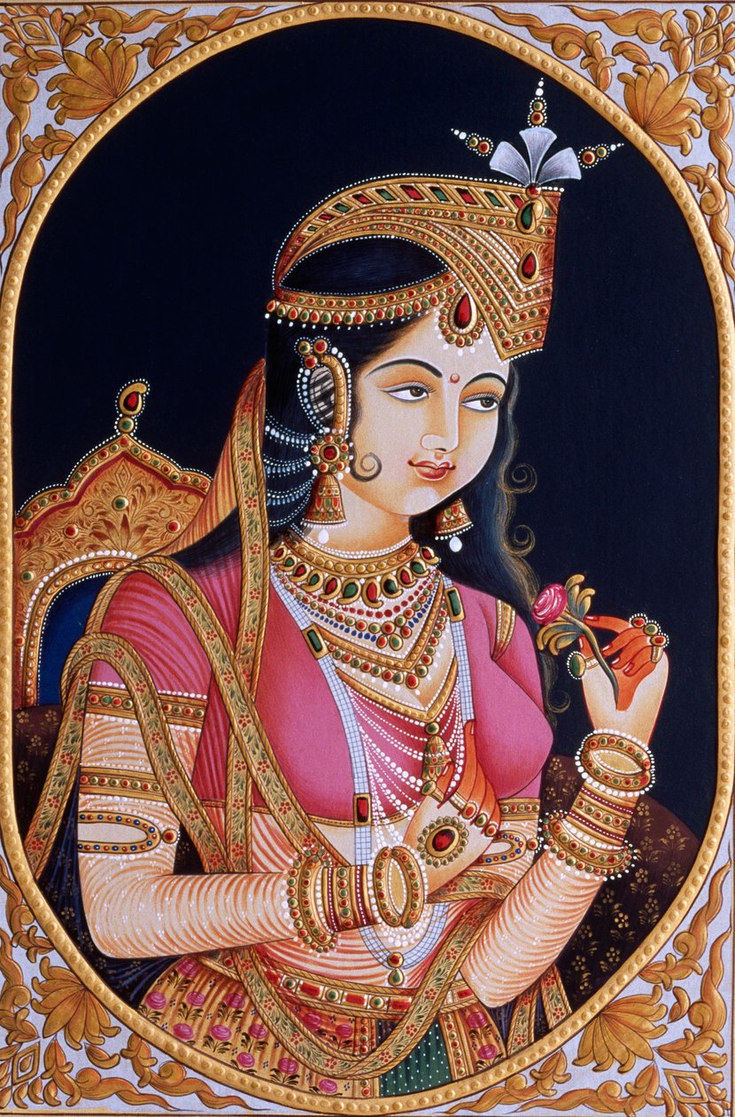 Pintura em miniatura sobre papel da Princesa Mumtaz Mahal, esposa do Imperador Mughal Shah Jahan de School Indian