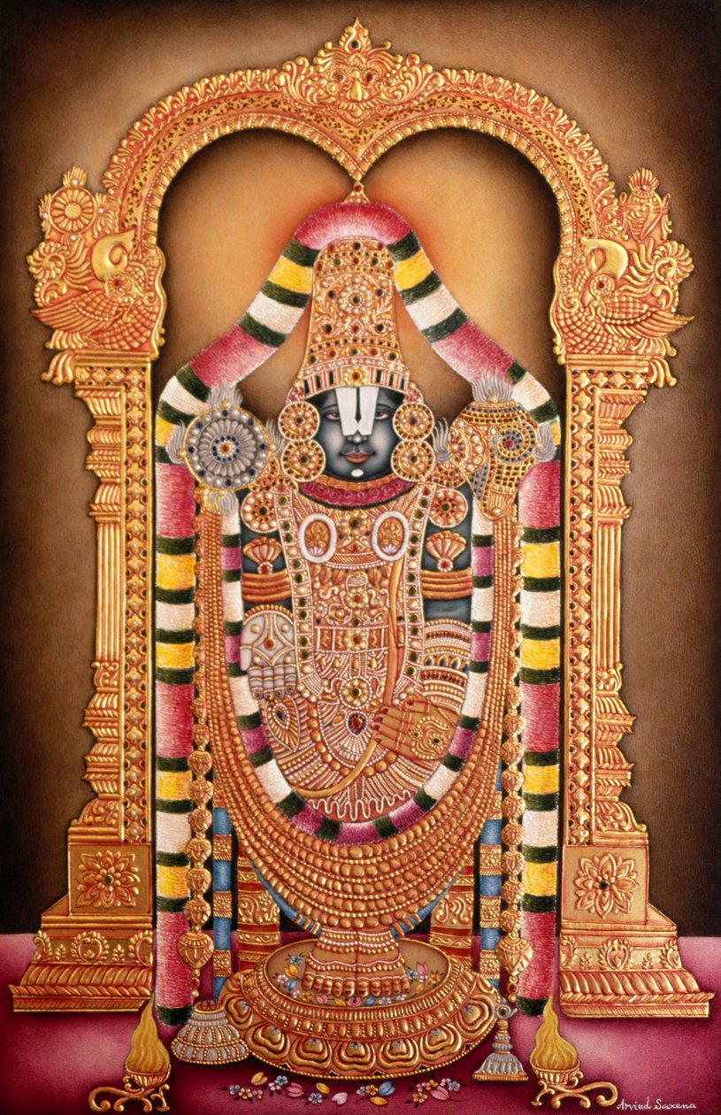 Pintura em miniatura sobre papel de Tirupati Balaji de School Indian