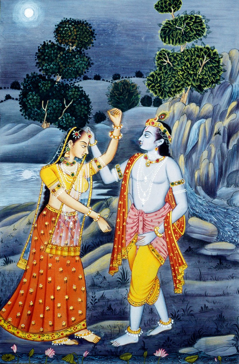 Pinturas em miniatura de Radha Krishna de School Indian
