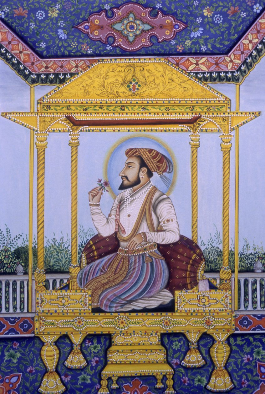Pintura em miniatura do Imperador Mughal Shah Jahan de School Indian