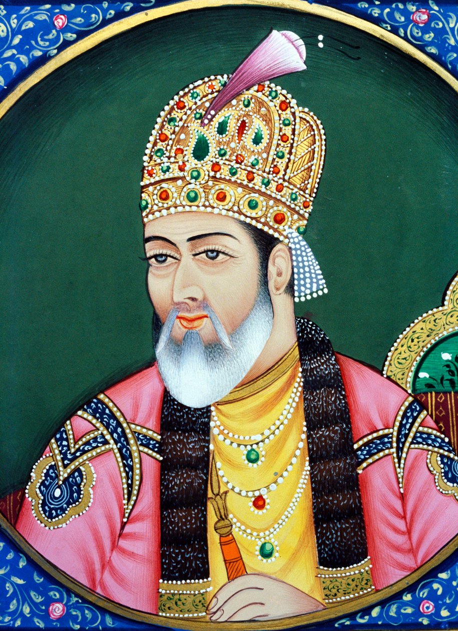 Pintura em miniatura sobre papel do Imperador Mughal Shah Jahan de School Indian