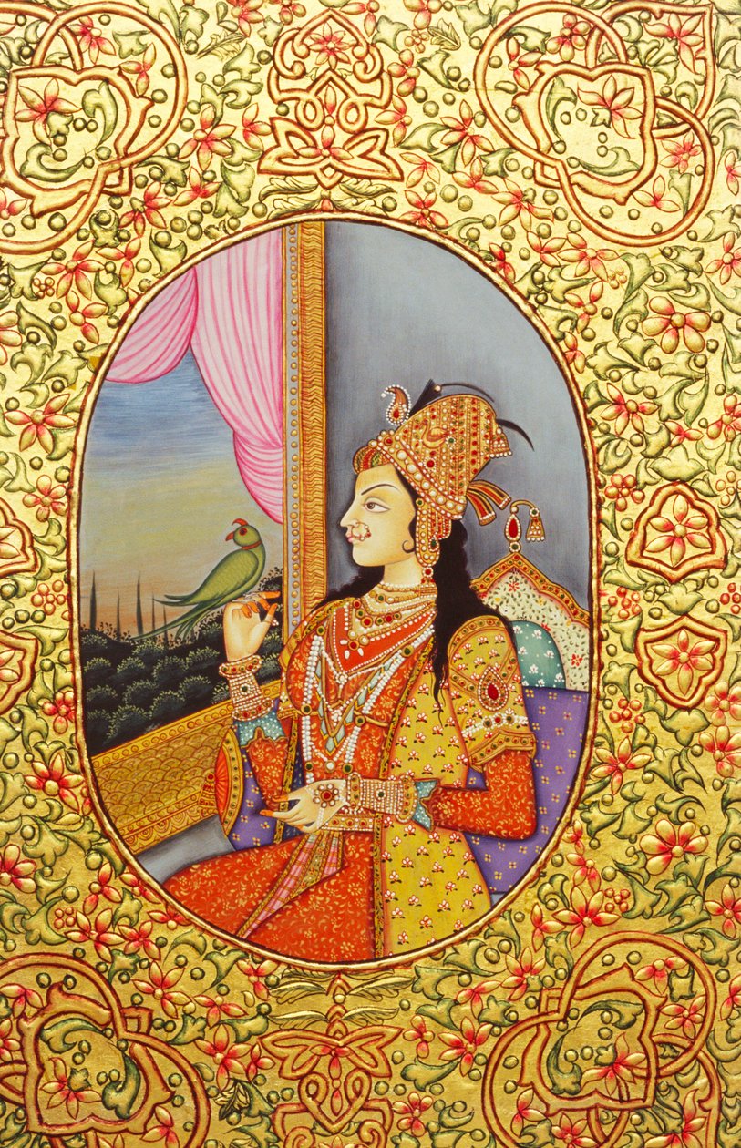 Pintura em miniatura da princesa Mughal Mumtaz Mahal de School Indian