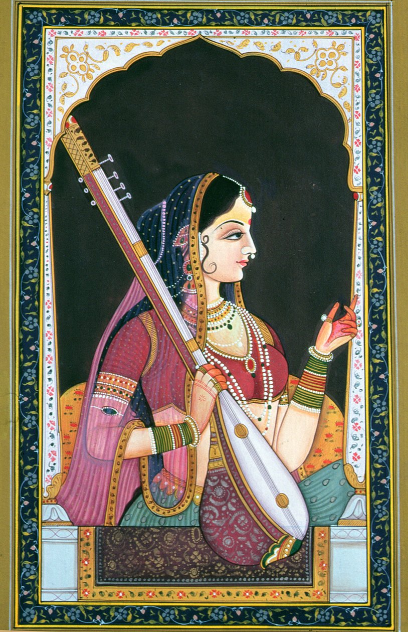 Senhora musicista (guache e aguarela sobre papel) de School Indian
