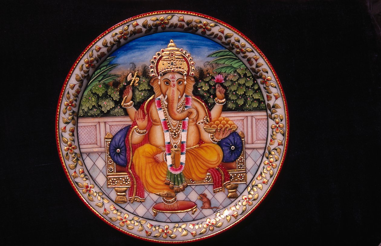 Pintura de Ganesh Ganpati Deus em placa de mármore de School Indian
