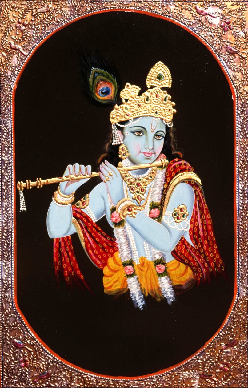 Pintura de Deus Krishna, Índia de School Indian