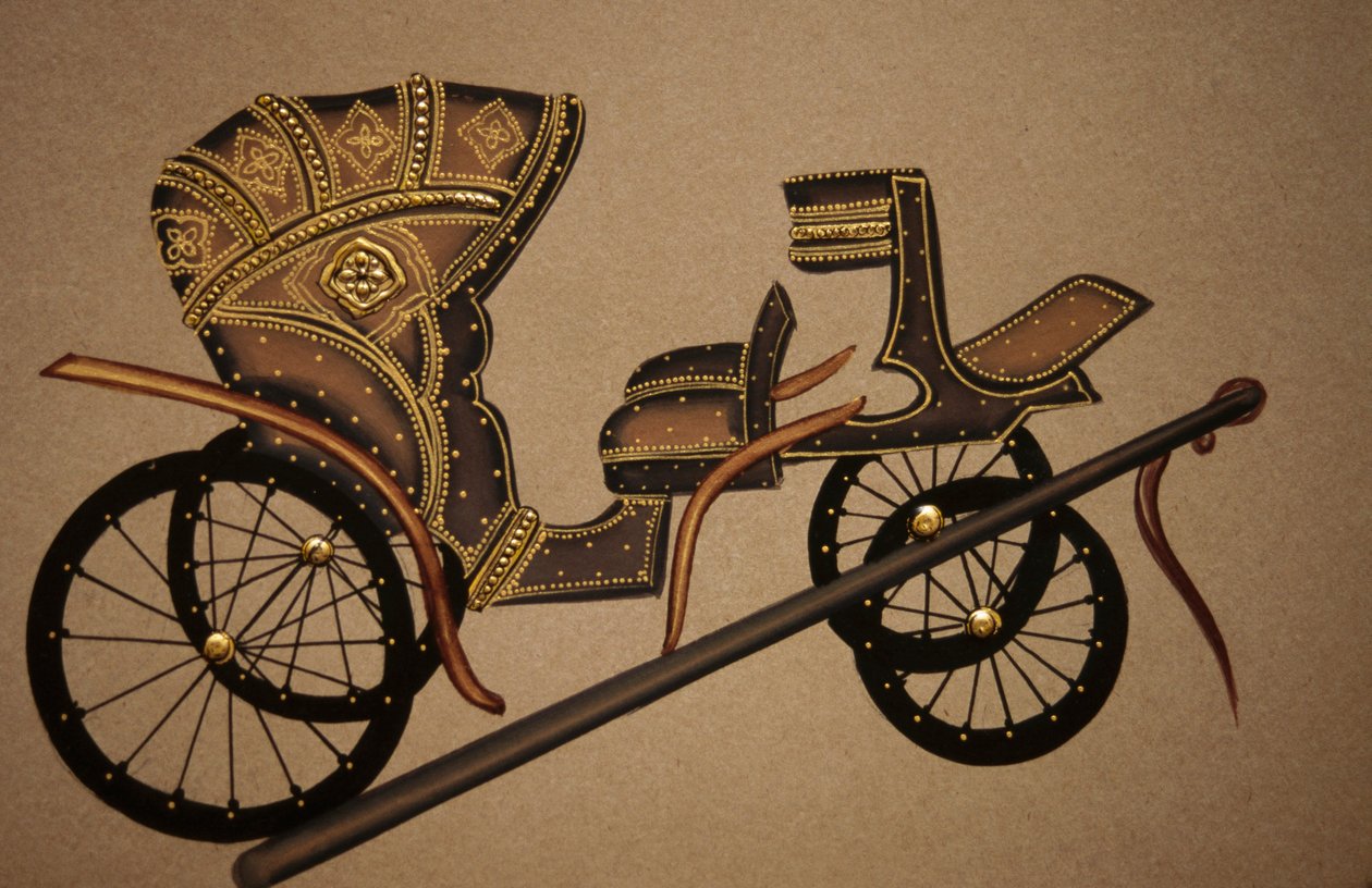 Pintura de uma carroça de cavalos, Índia de School Indian