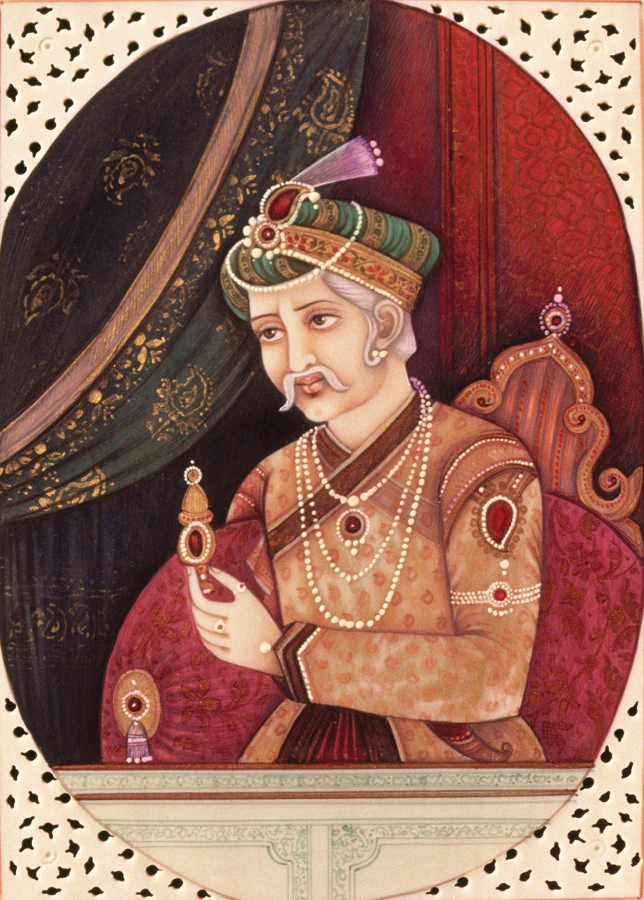 Pintura do Imperador Mughal Akbar 1956 de School Indian