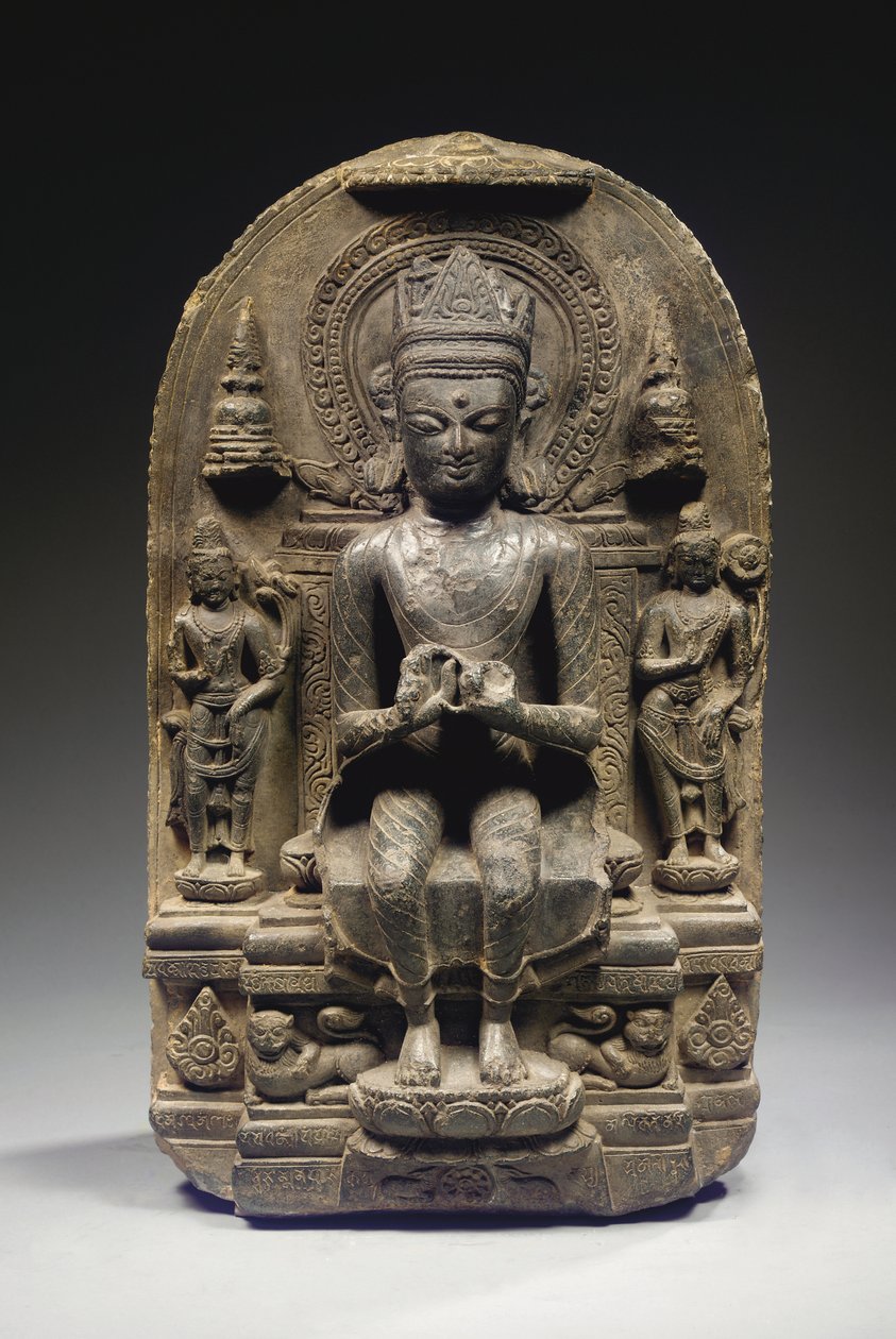 Estela de estilo Pala com Buda Coroado, Nordeste da Índia de School Indian