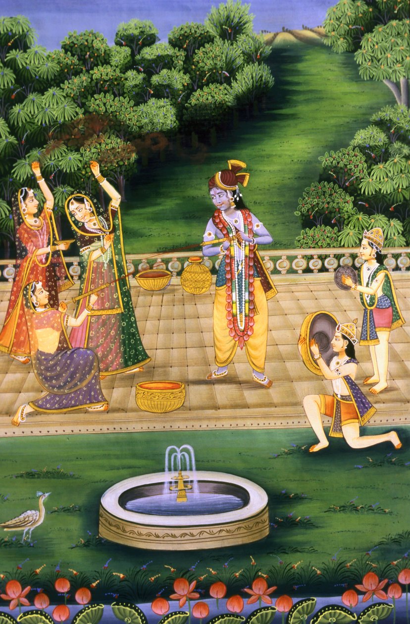 Imagem de Krishna a brincar ao Holi com Gopies (Escola Nalkdwral Pichwai), Índia de School Indian