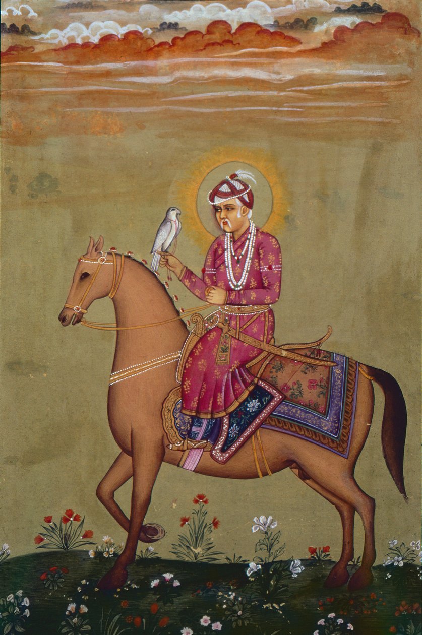 Retrato do Imperador Jahangir (1569-1627) (guache sobre papel) de School Indian