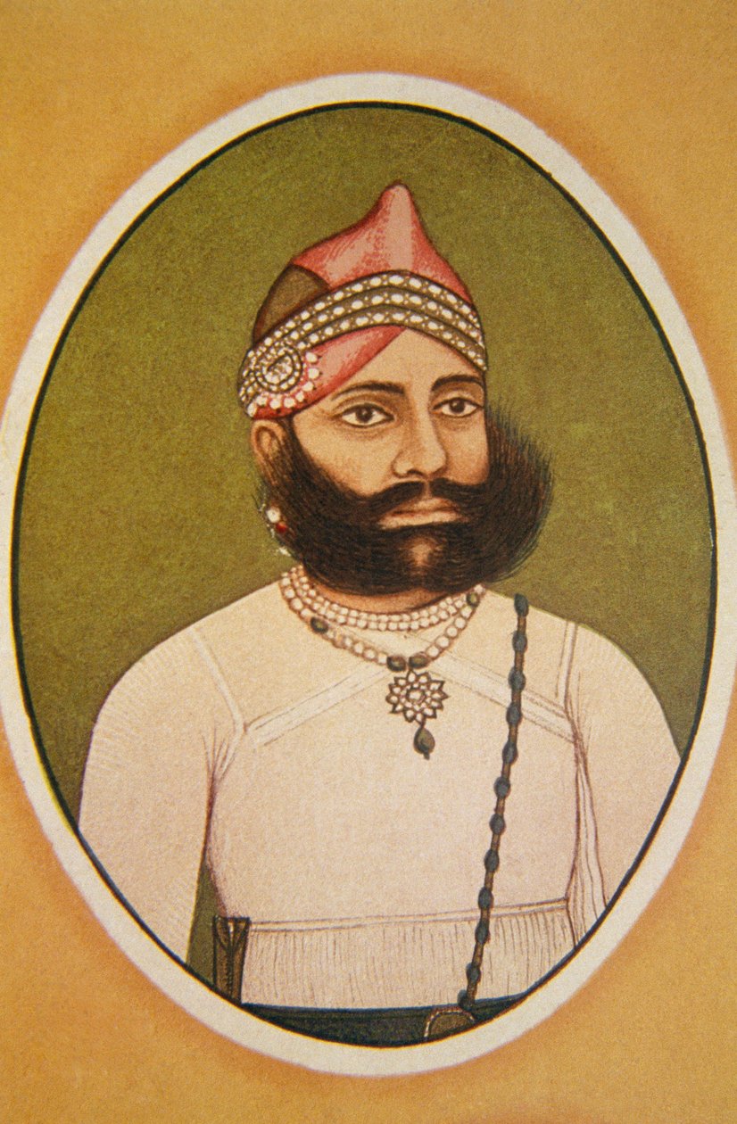 Retrato de Maharaja Fateh Singh, Udaipur, Rajasthan, Índia de School Indian