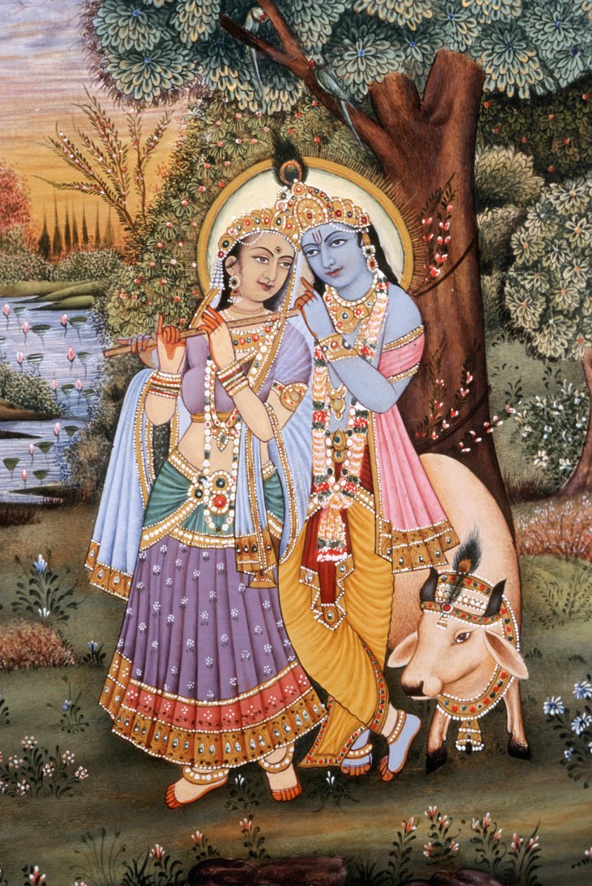 Pinturas em miniatura de Radha Krishna de School Indian