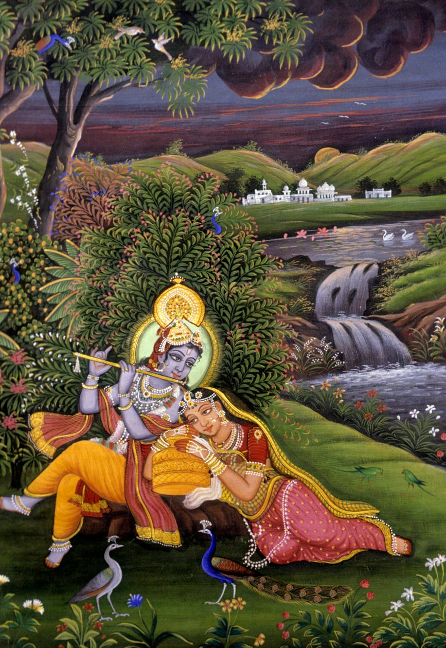 Pintura em miniatura de Radha Krishna de School Indian