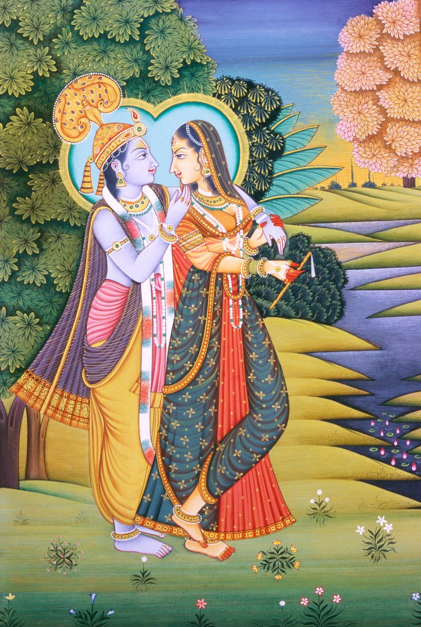 Pintura em miniatura de Radha Krishna de School Indian