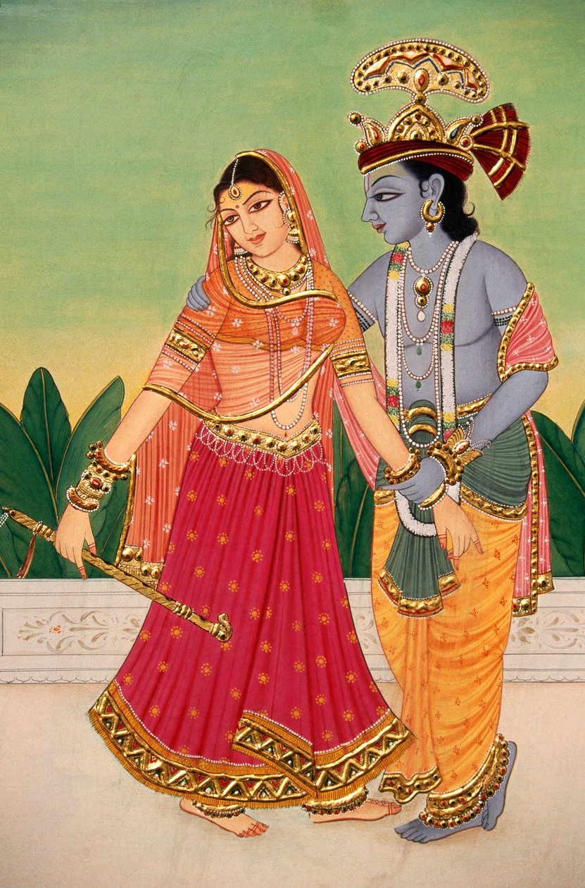 Radha Krishna Pintura em miniatura sobre papel de School Indian