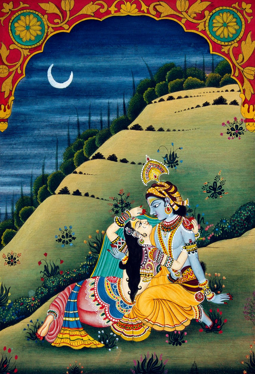 Radha Krishna Pintura em miniatura sobre papel de School Indian