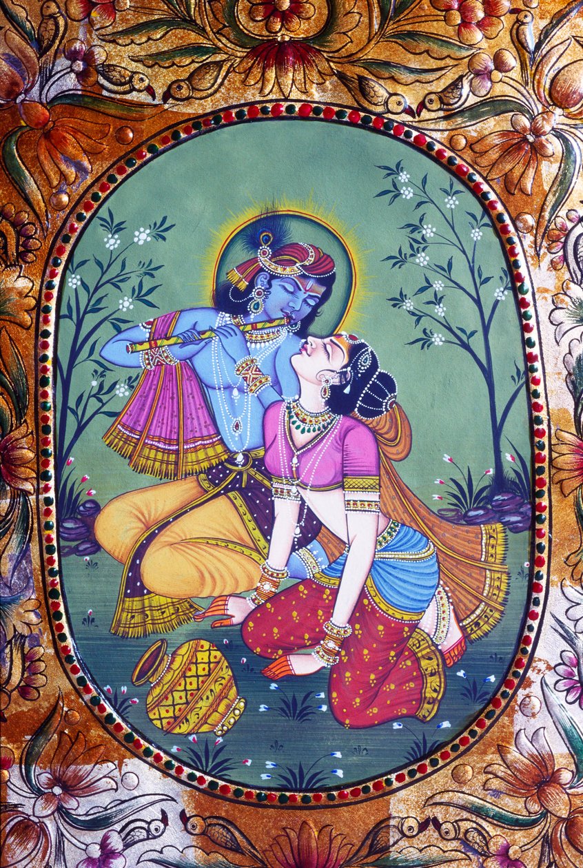 Radha Krishna Pintura em miniatura sobre papel de School Indian