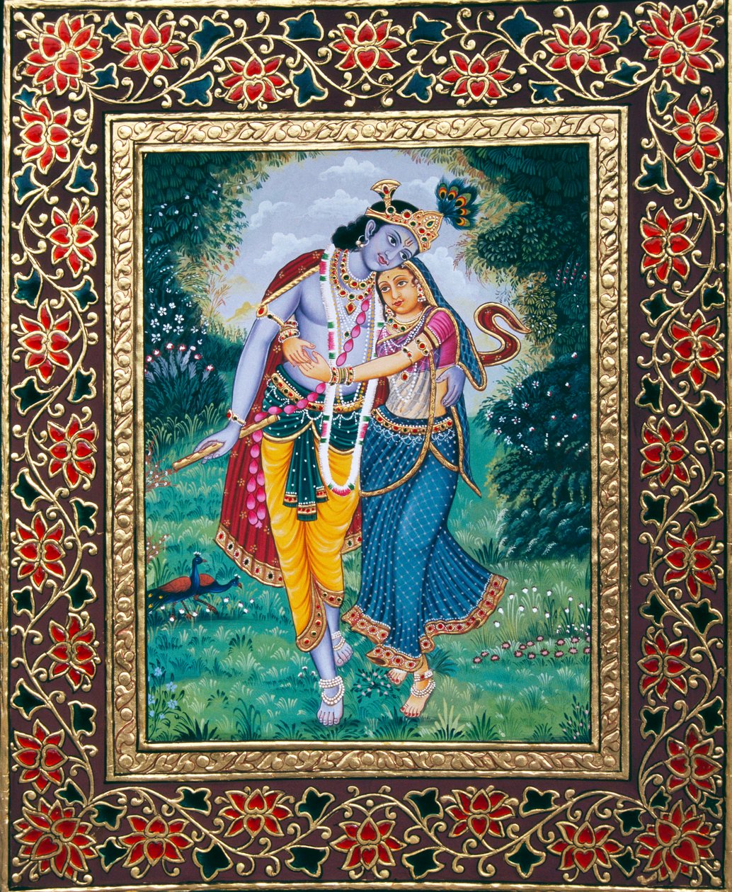 Radha Krishna Pintura em miniatura sobre papel de School Indian