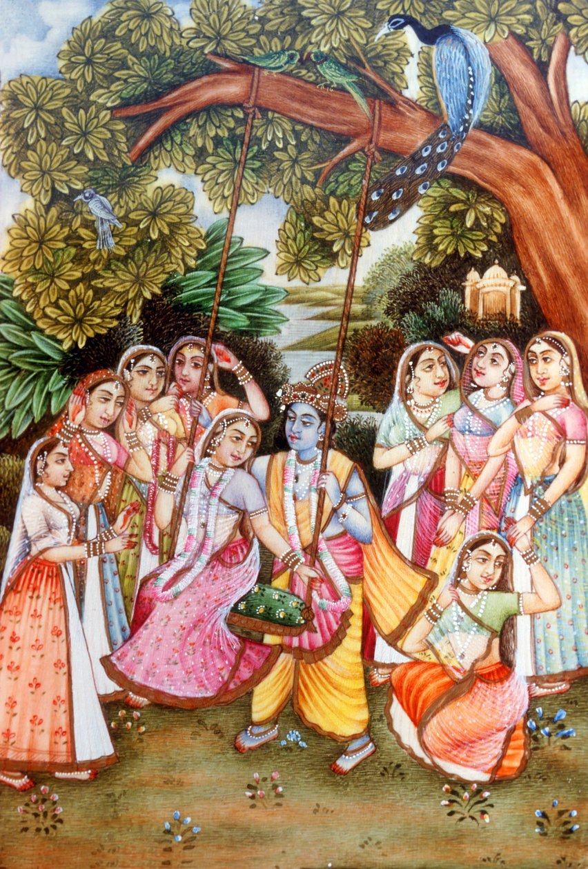 Quadros em miniatura de Radha Krishna de School Indian