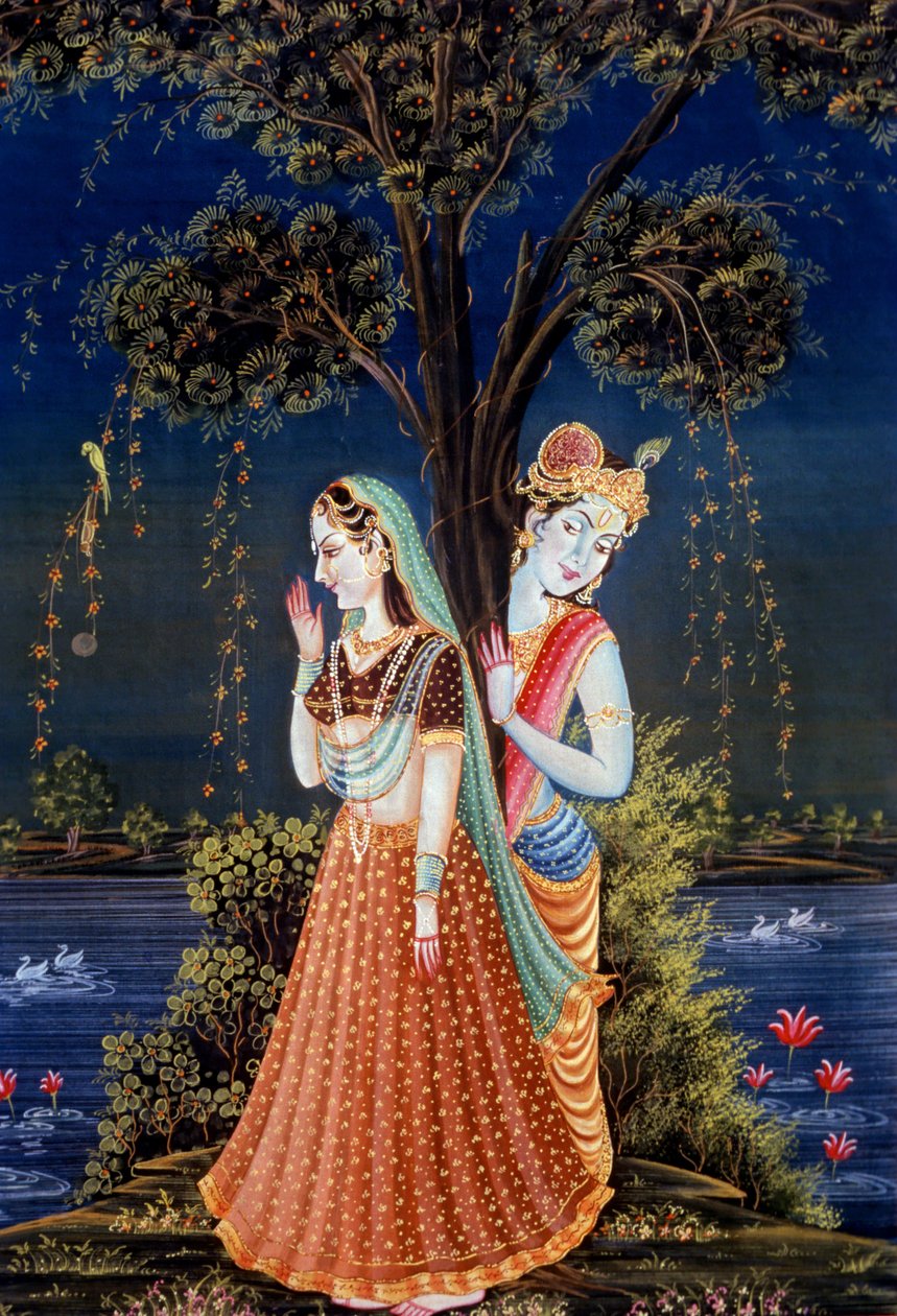 Quadros em miniatura de Radha Krishna de School Indian