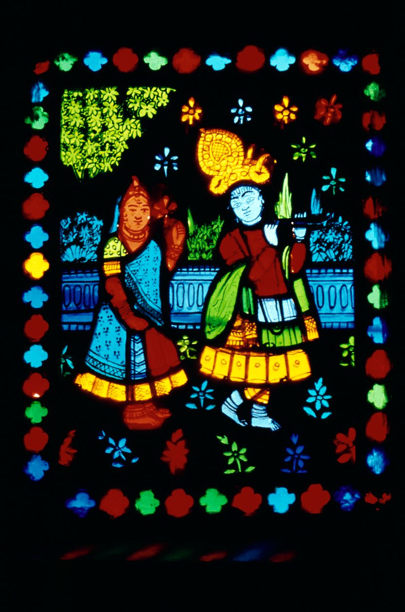 Radha Krishna em vitrais de School Indian