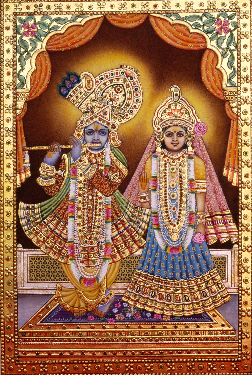 Radha Krishna com gravação a ouro de School Indian