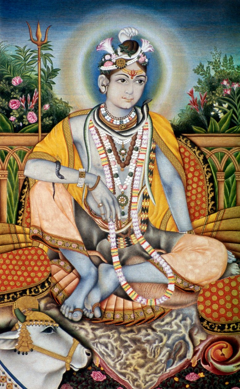 Rajrajeswer (Senhor Shiva Shanker) Pintura em miniatura sobre papel de School Indian