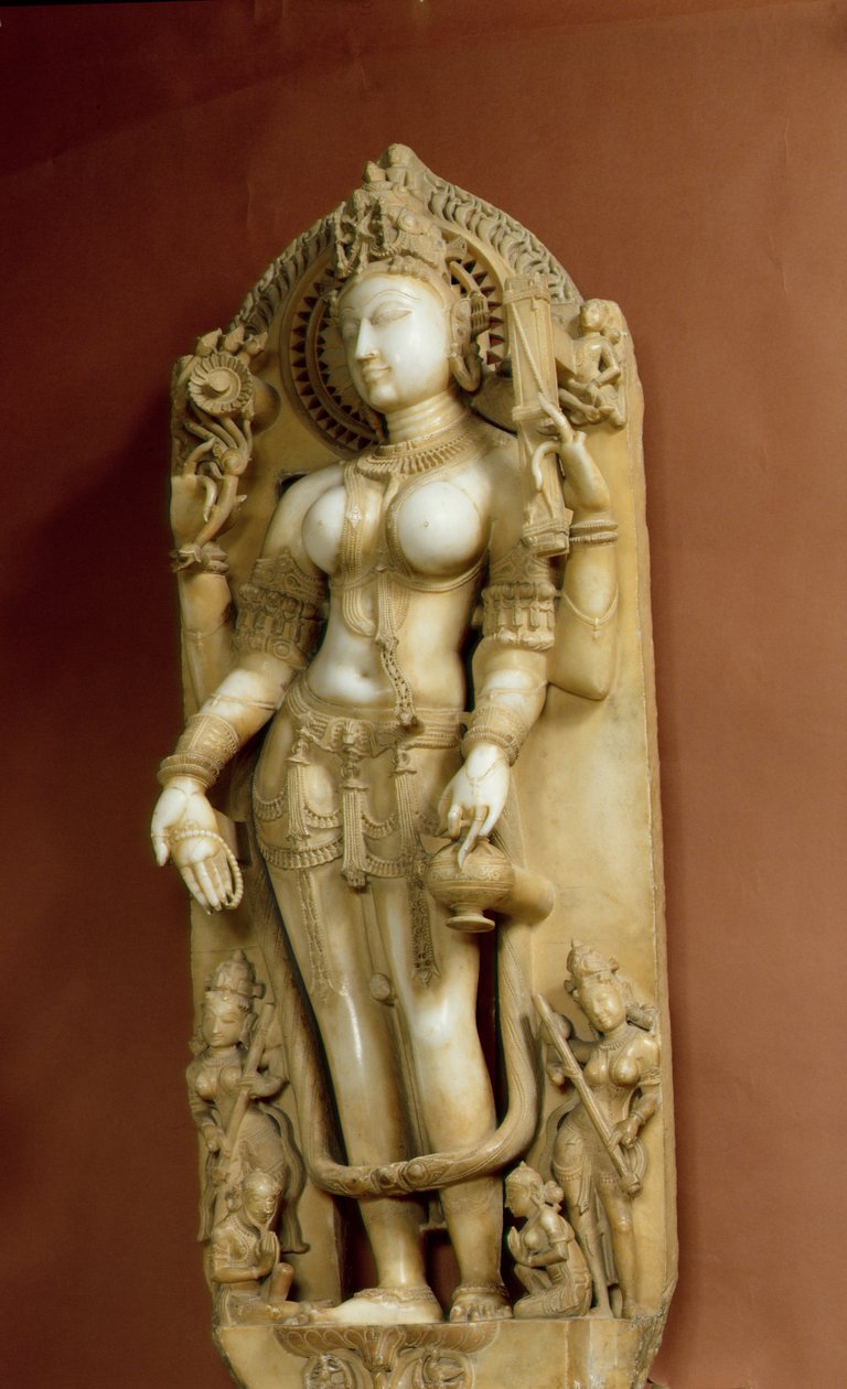 Sarasvati, a Deusa da Aprendizagem, Pallu, Rajasthan, dinastia Chauhan (mármore) de School Indian