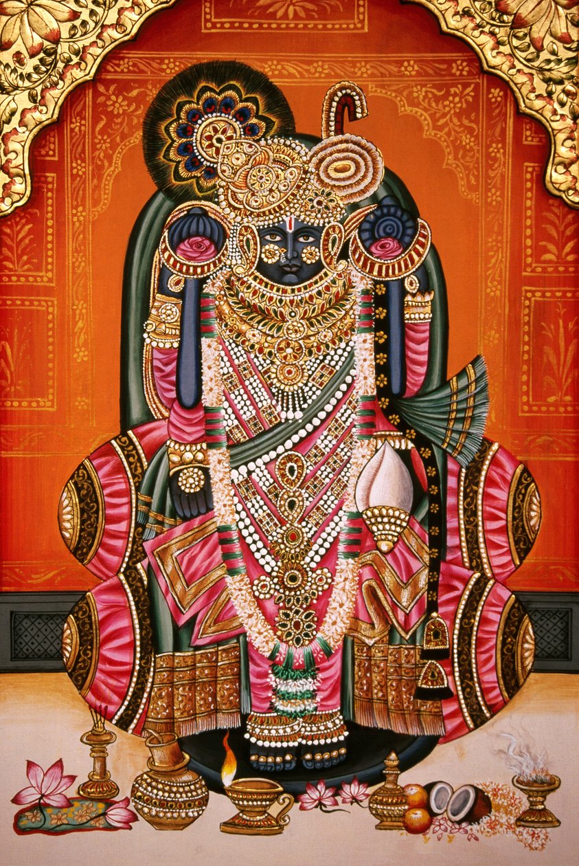 Pintura em miniatura de Shri Bankey Bihari, Vrindavan, Mathura, Índia de School Indian