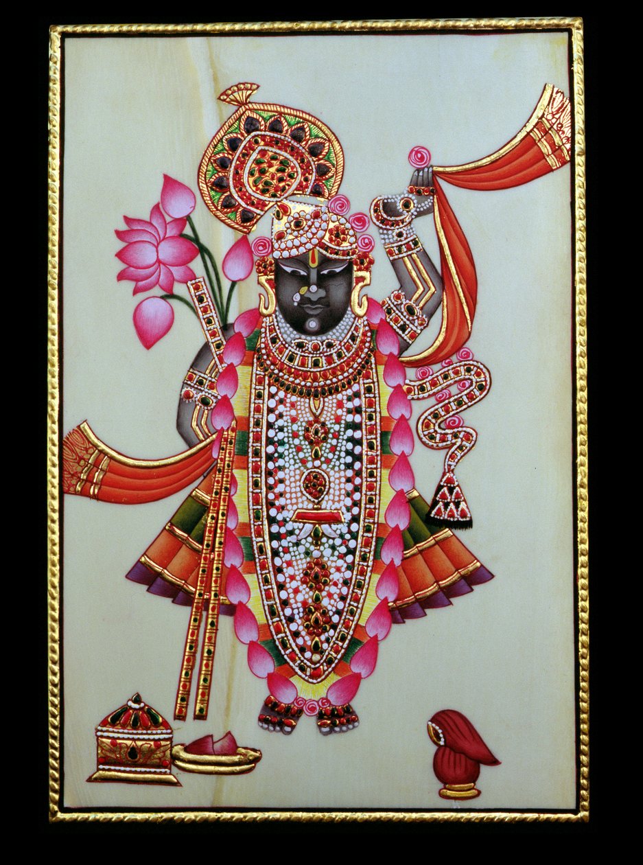 Shrinathji (Krishna) (pintura sobre marfim) de School Indian