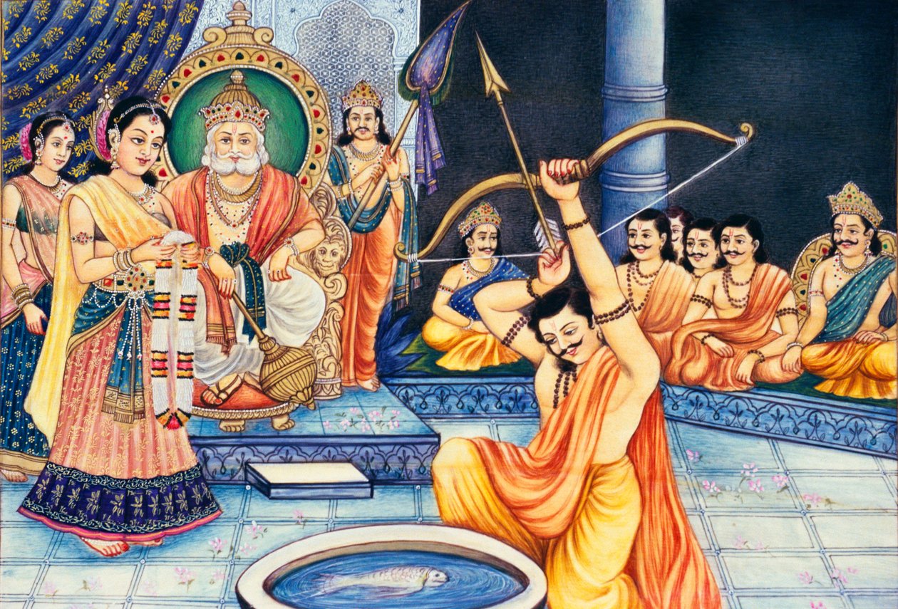 Pintura em miniatura de Swayamvar sobre marfim de School Indian