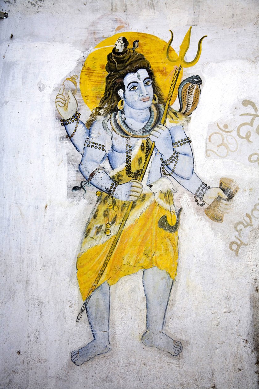 O deus Shiva com um trishul (fresco) de School Indian